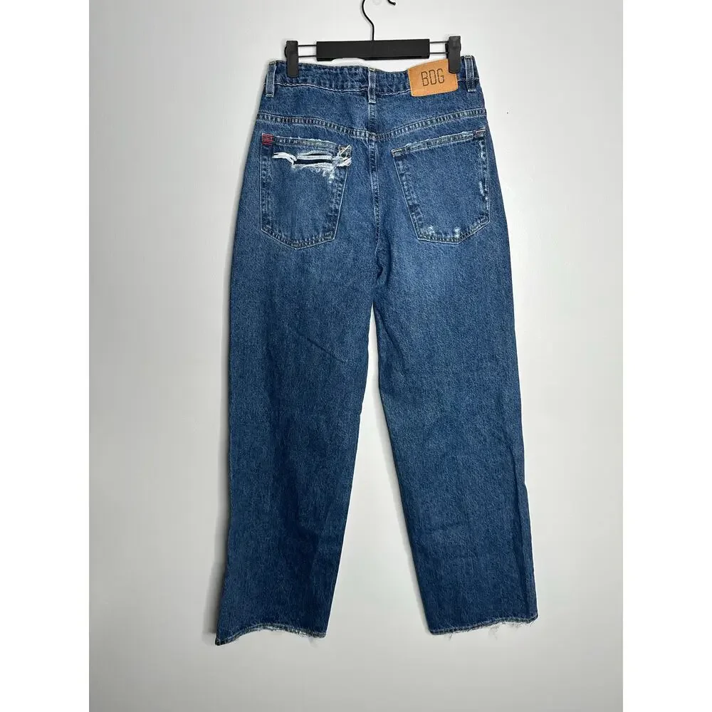 BDG Tapered Baggy Jeans Womens 27 Blue EUC Distressed High Rise Cotton Denim - Picture 5 of 8